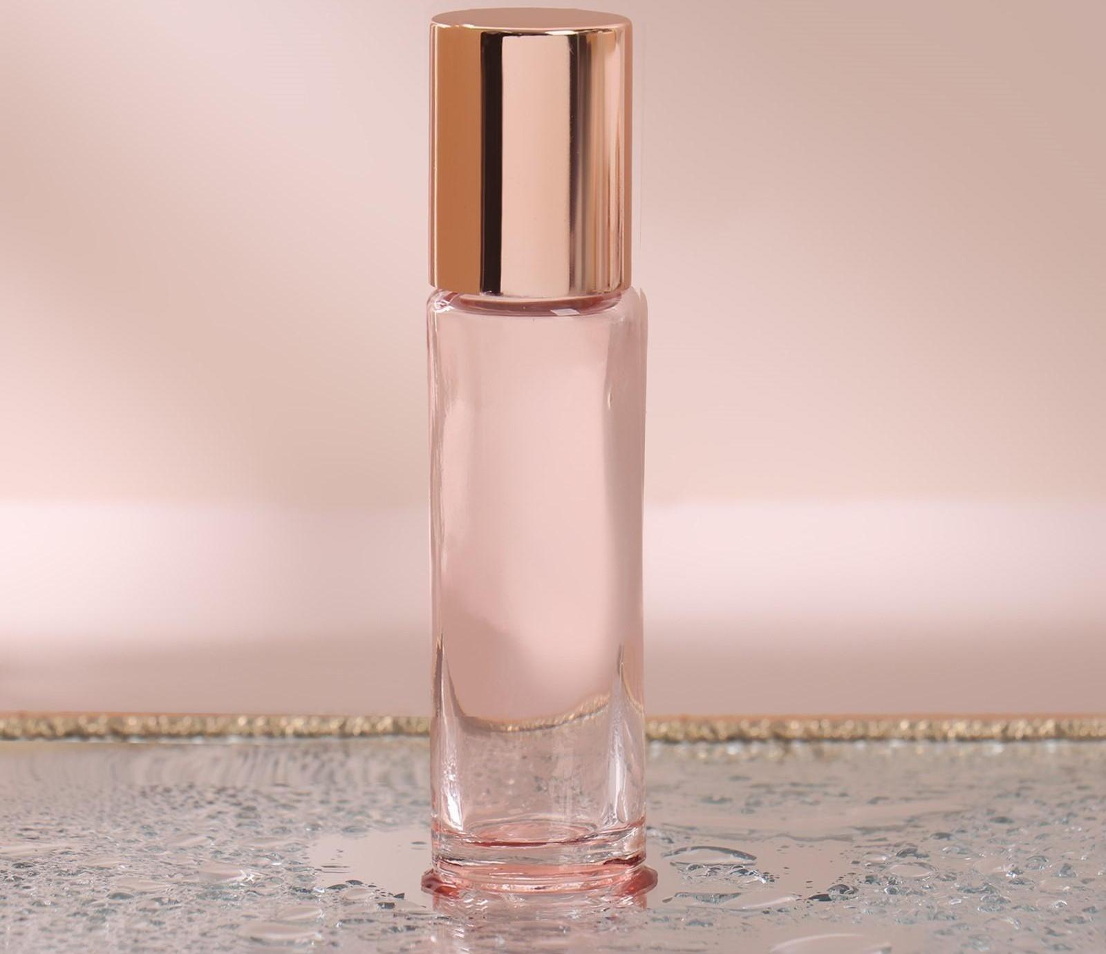 Флакон стеклянный для парфюма, с металлическим роликом, 10 мл, цвет розовый/розовое золото