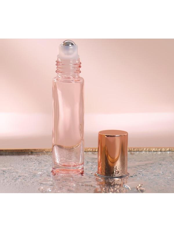Флакон стеклянный для парфюма, с металлическим роликом, 10 мл, цвет розовый/розовое золото