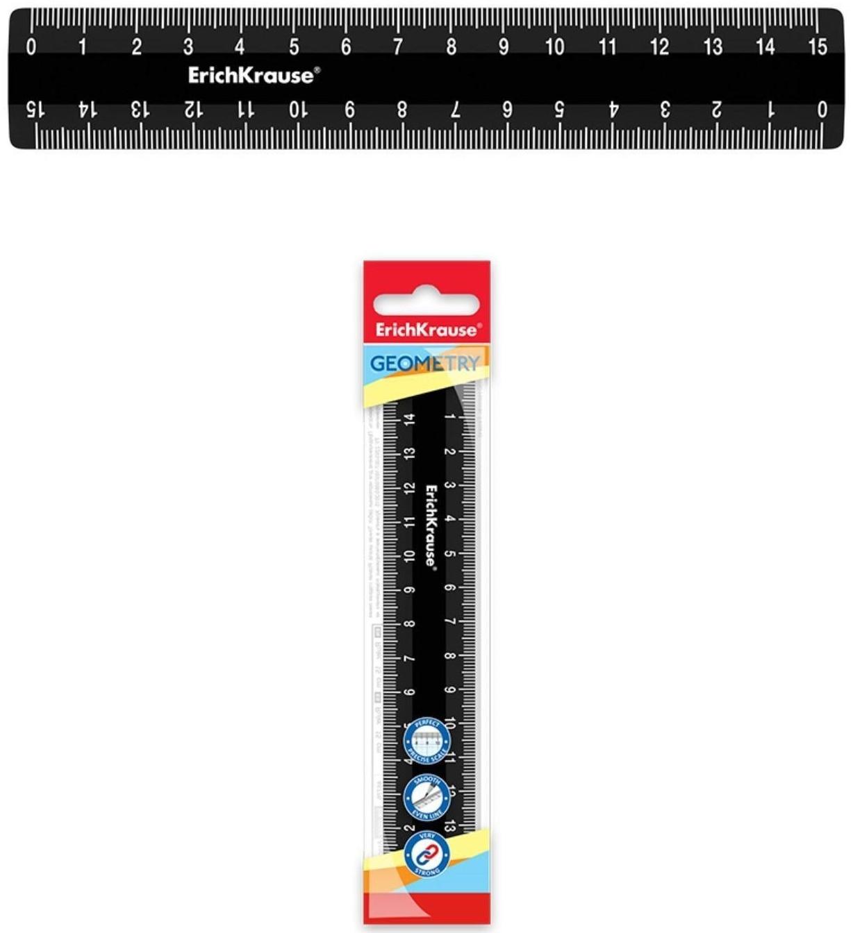 Линейка 15 см ErichKrause Classic, чёрная, во флоупаке
