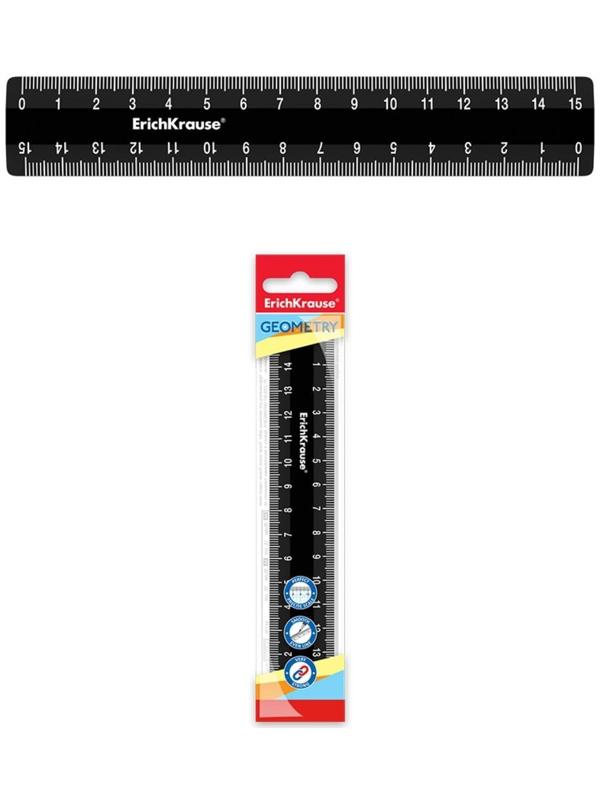 Линейка 15 см ErichKrause Classic, чёрная, во флоупаке