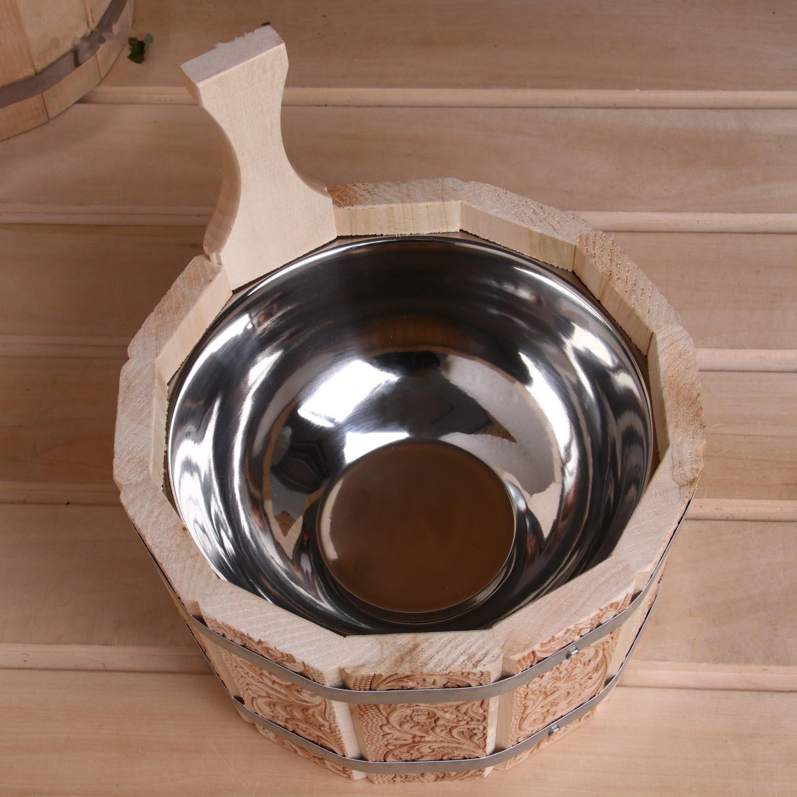 Шайка- ушат из липы, 3 л, нержавеющая вставка, 