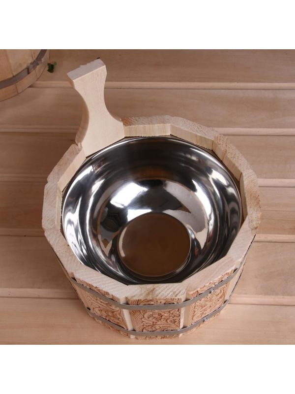 Шайка- ушат из липы, 3 л, нержавеющая вставка, 