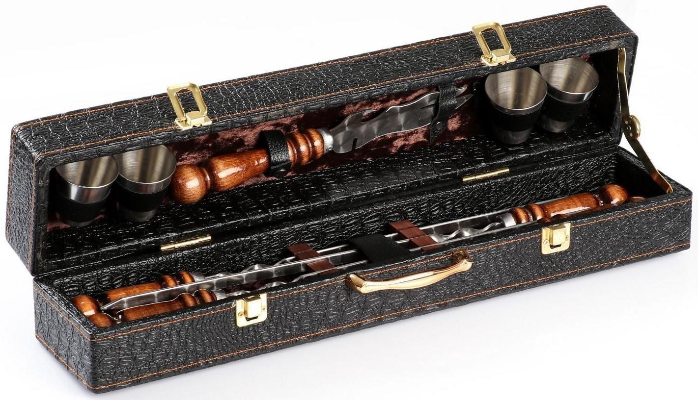 Набор шампуров в коробке из эко-кожи 