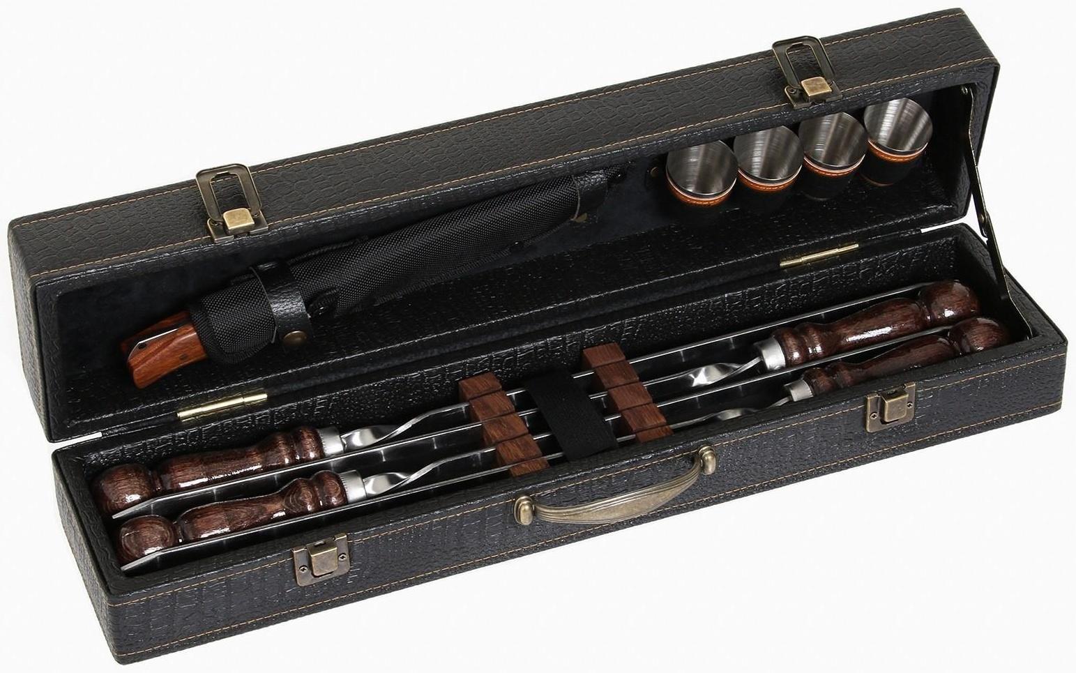 Набор шампуров в коробке из эко-кожи 