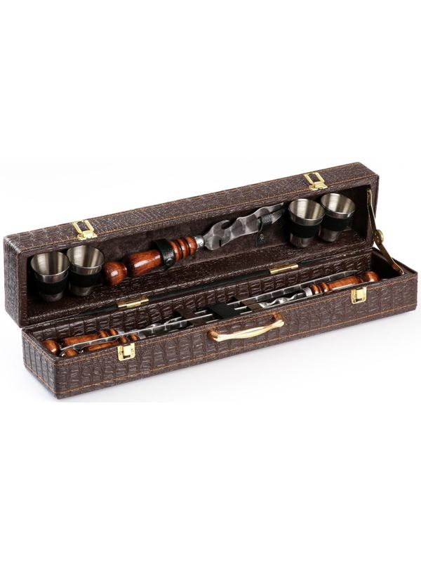 Набор шампуров в коробке из эко-кожи 