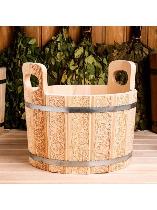 Шайка из липы, 10 л, с тиснением, УЗОРЫ