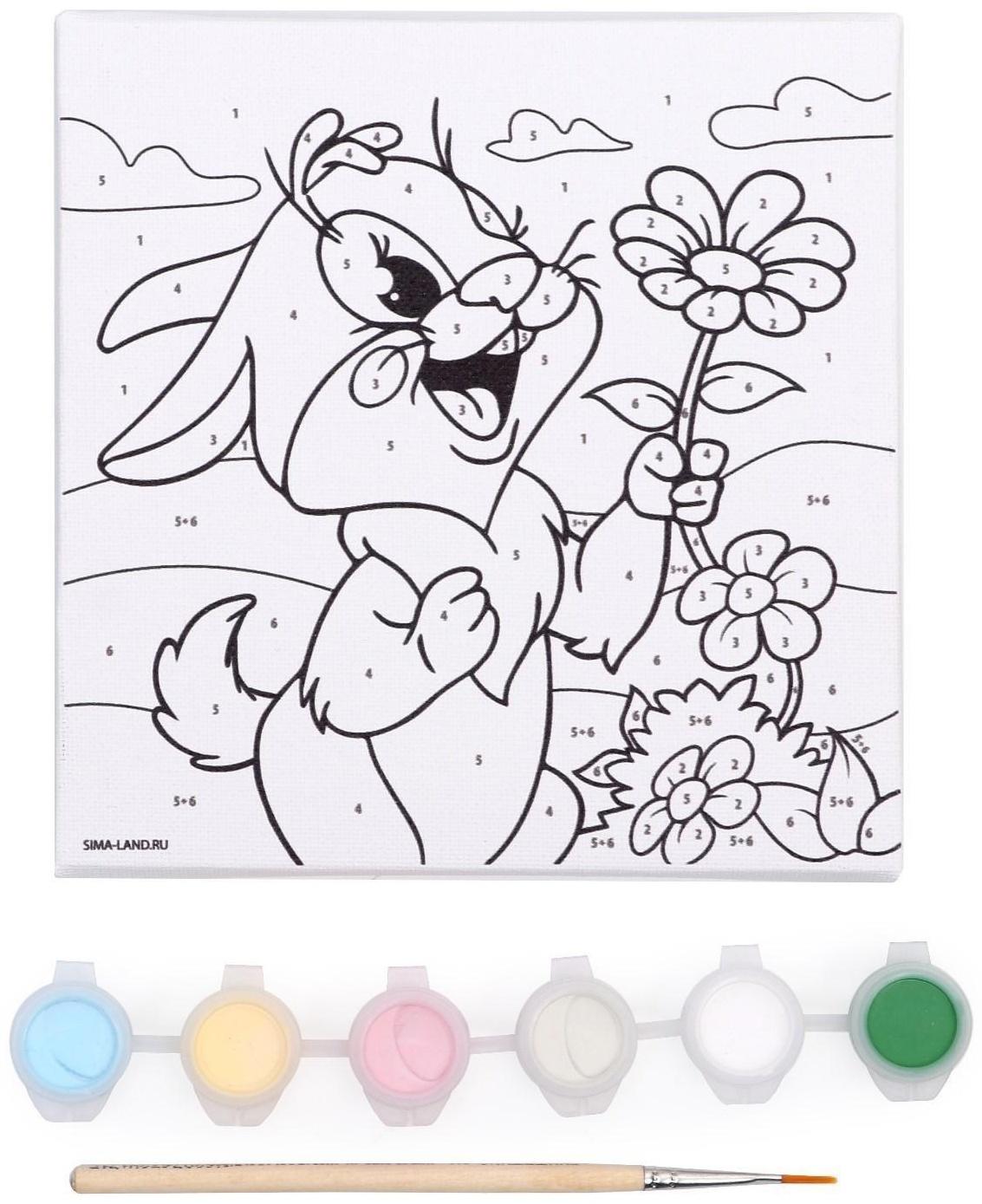 Картина по номерам на подставке «Заяц с цветком» 15х15 см