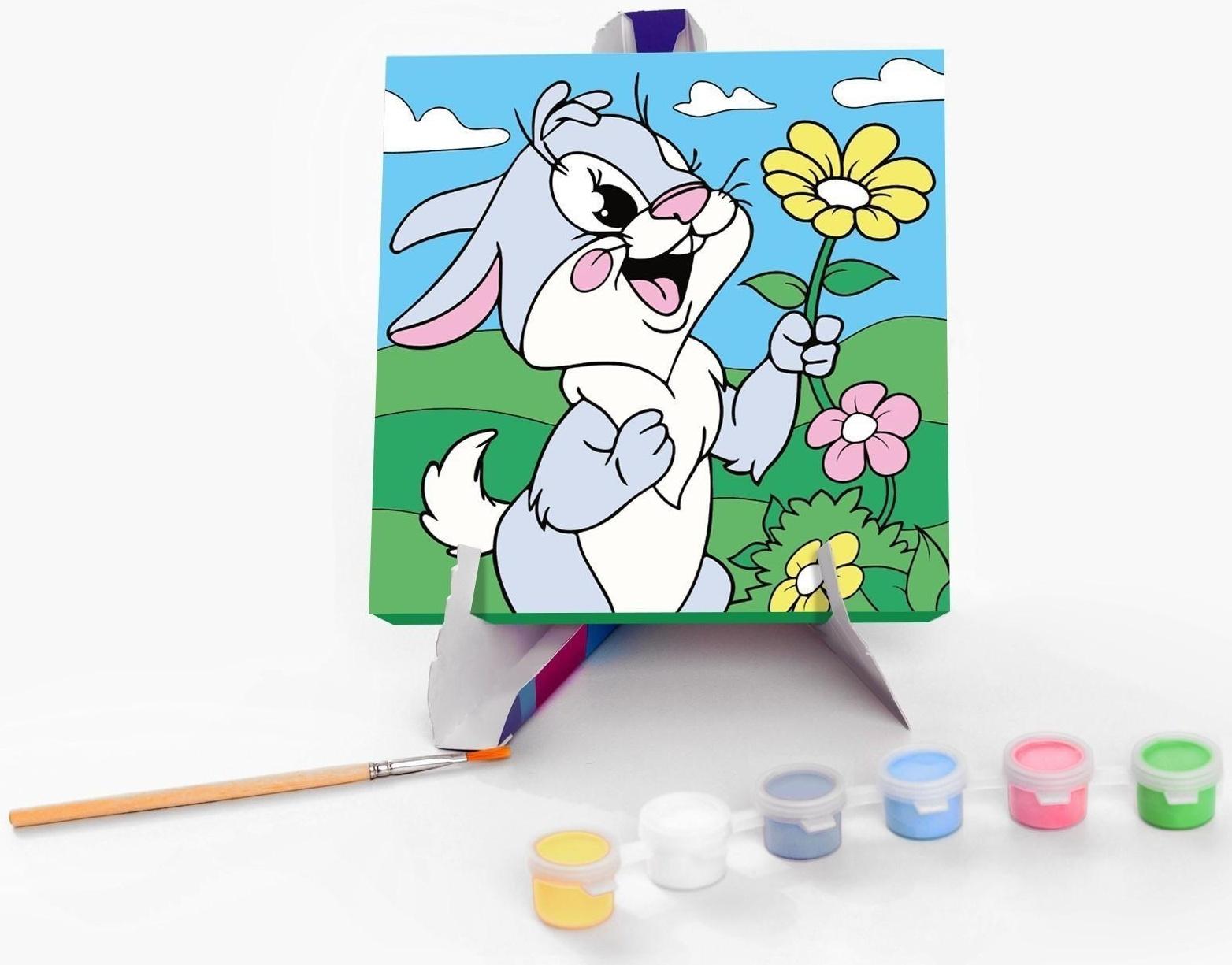 Картина по номерам на подставке «Заяц с цветком» 15х15 см