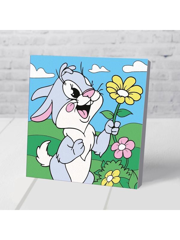 Картина по номерам на подставке «Заяц с цветком» 15х15 см
