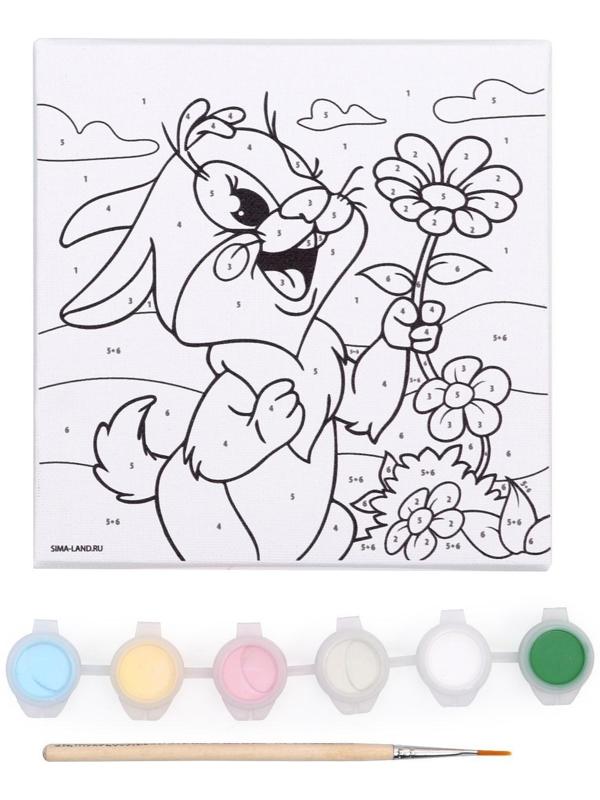 Картина по номерам на подставке «Заяц с цветком» 15х15 см