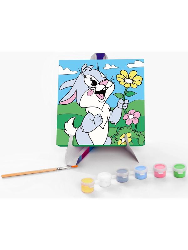 Картина по номерам на подставке «Заяц с цветком» 15х15 см