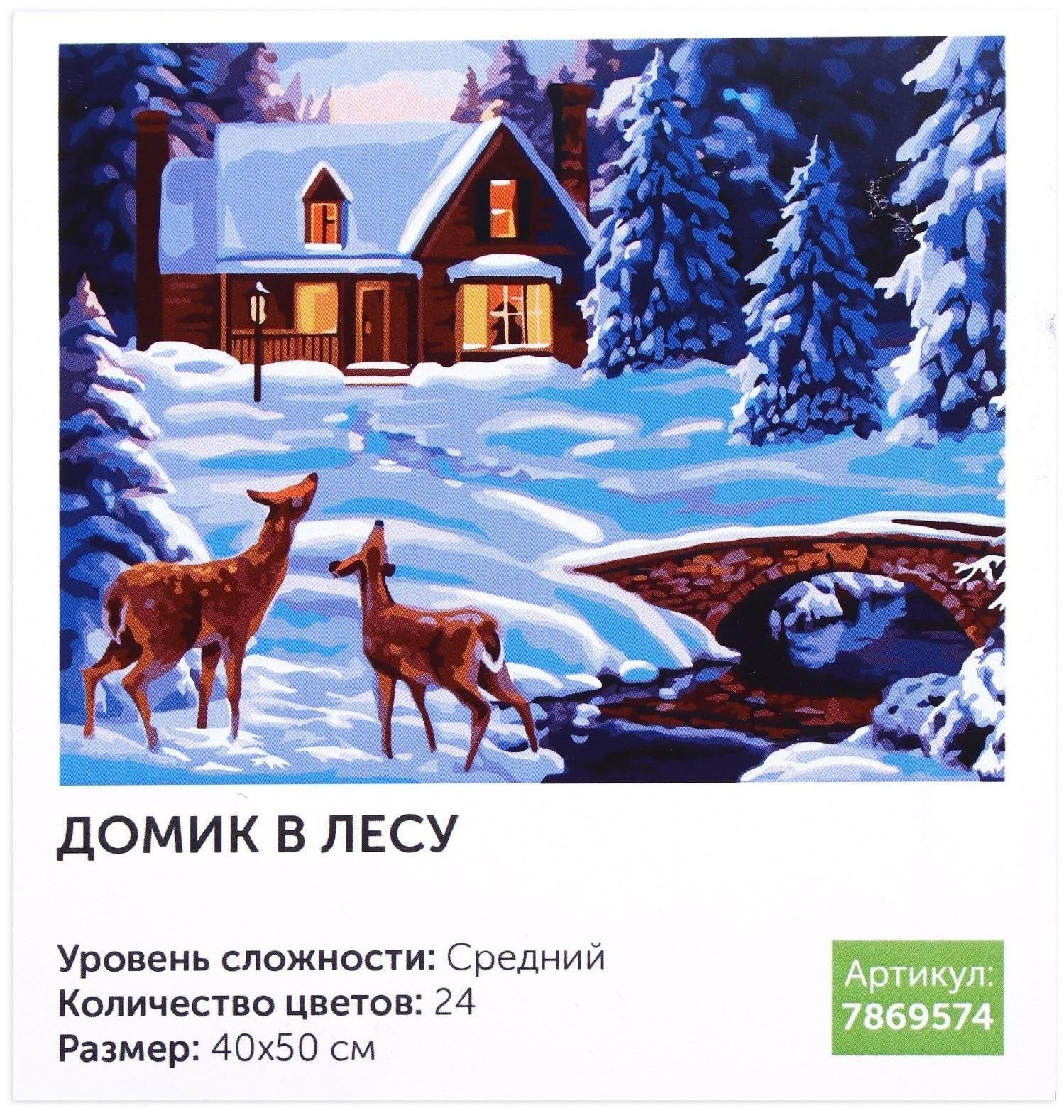 Картина по номерам на холсте с подрамником «Домик в лесу» 40х50 см