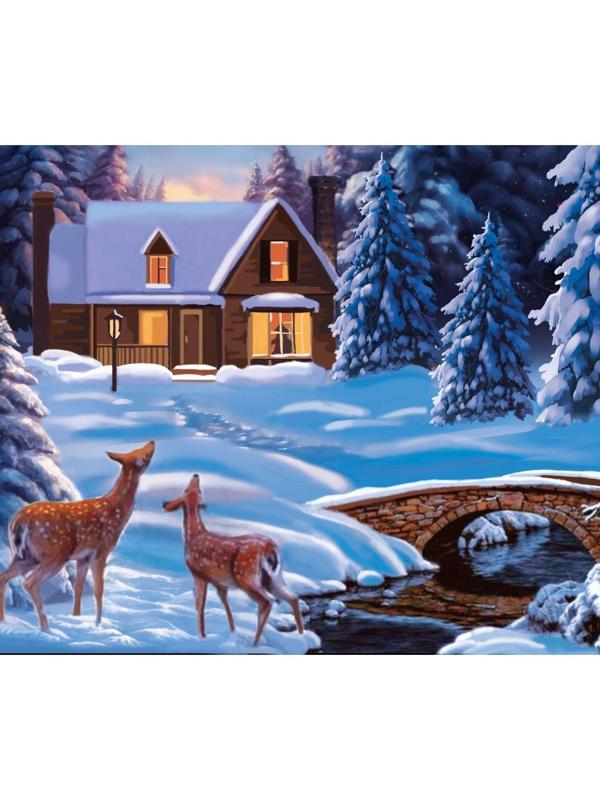 Картина по номерам на холсте с подрамником «Домик в лесу» 40х50 см