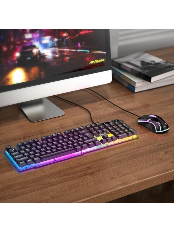 Комплект Клавиатура и Мышь Hoco GM11, проводной, мембранная, 1000 dpi, USB, PC/PS4, 1.5 м