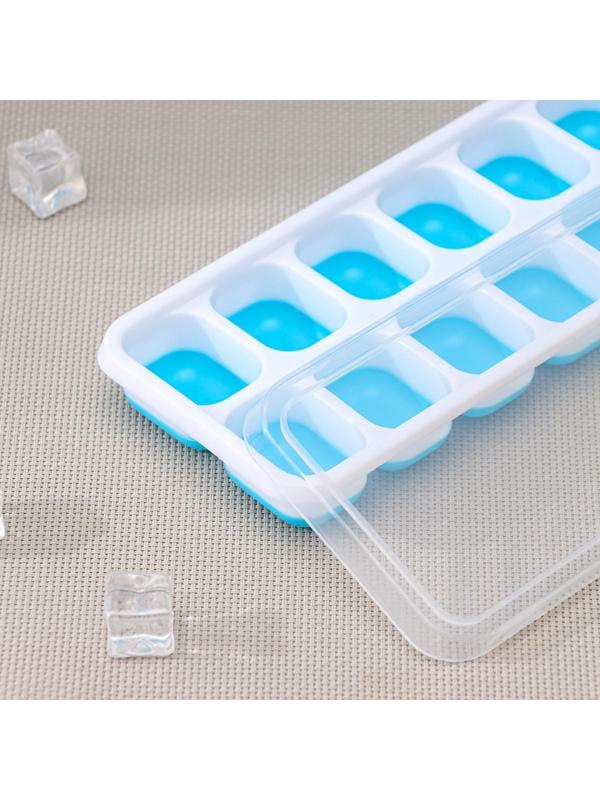 Форма для льда и шоколада с крышкой Доляна, 14 ячеек, 25×9,5×2,5 см, ячейка 4×3×2 см, цвет МИКС