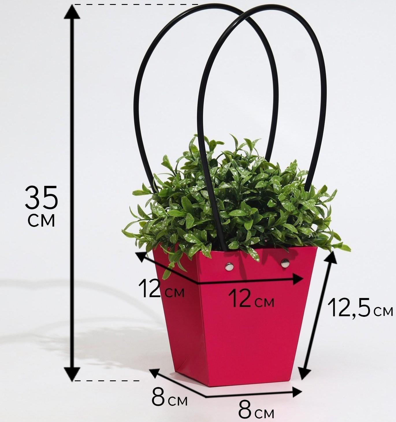 Сумка для цветов фуксия влагостойкая, 12x12-8 x 8-12.5 см