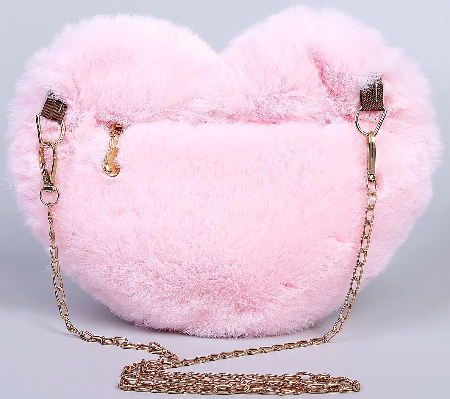 Сумка из плюша«Сердце», 25 х 20 х 3 см, цвет розовый