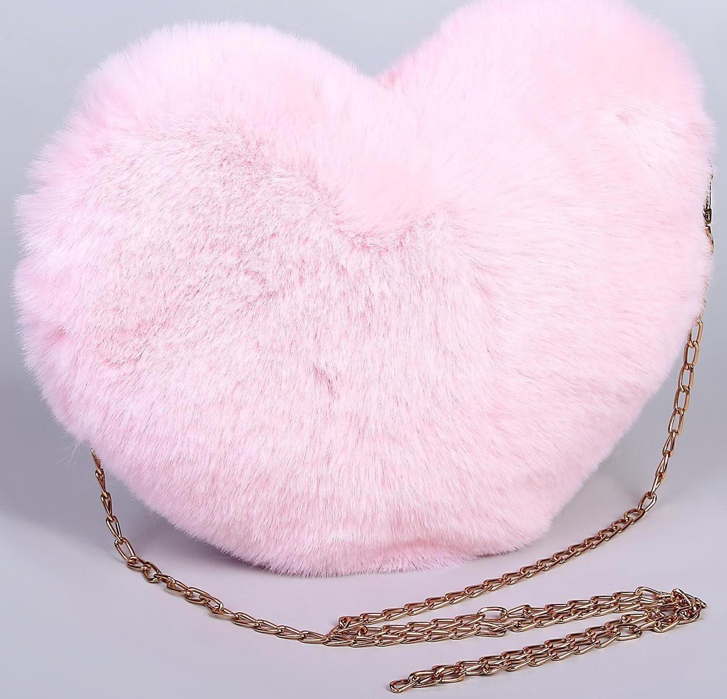 Сумка из плюша«Сердце», 25 х 20 х 3 см, цвет розовый