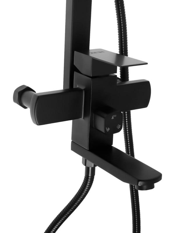 Душевая система ZEIN Z1006, смеситель, тропическая и ручная лейка, стойка, черный