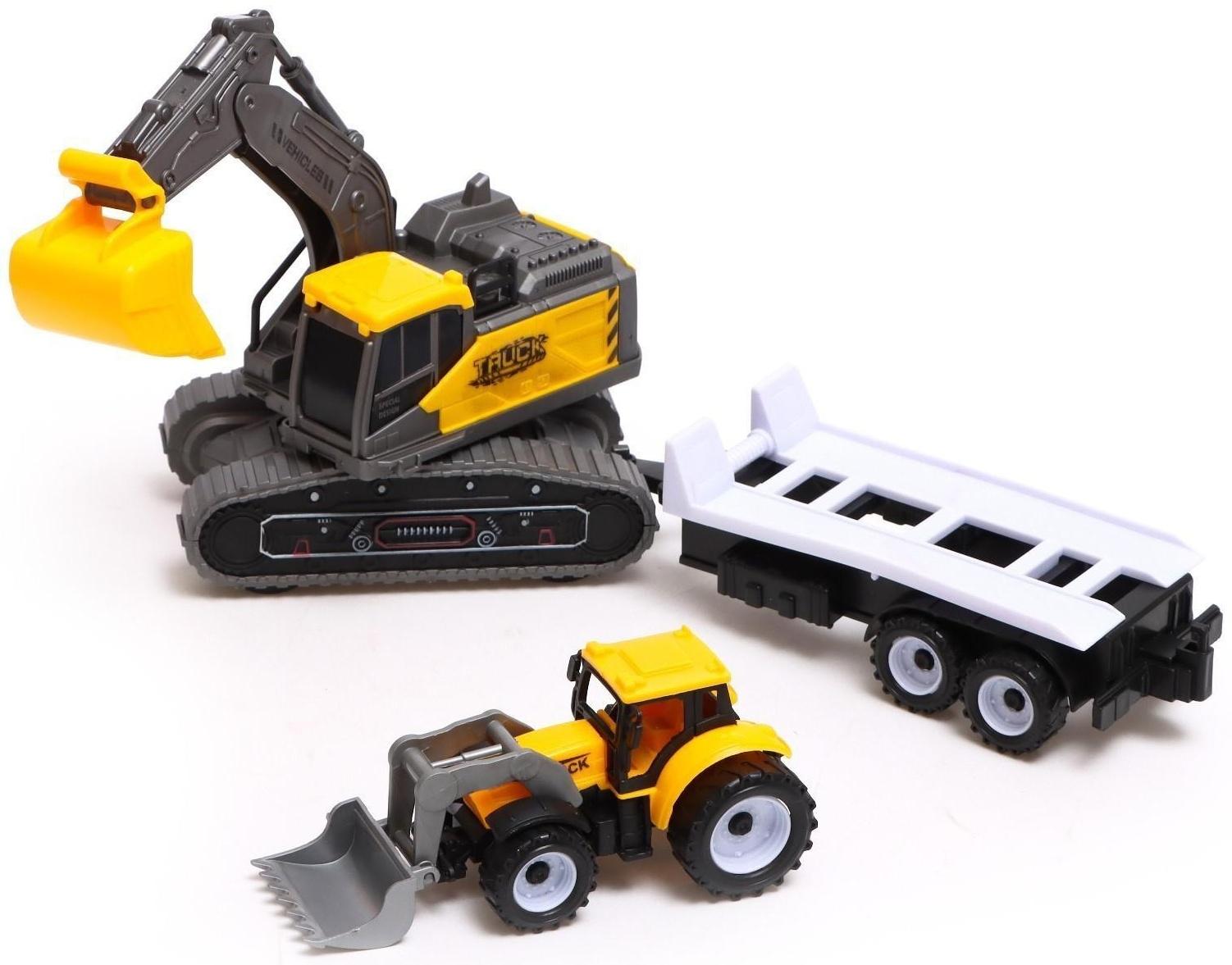 Экскаватор инерционный «Стройка», с прицепом и трактором, МИКС