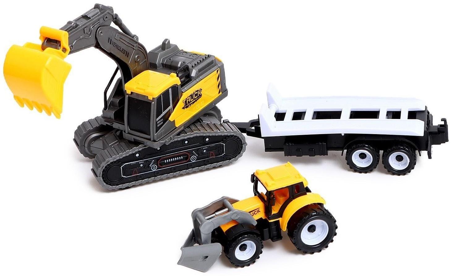 Экскаватор инерционный «Стройка», с прицепом и трактором, МИКС