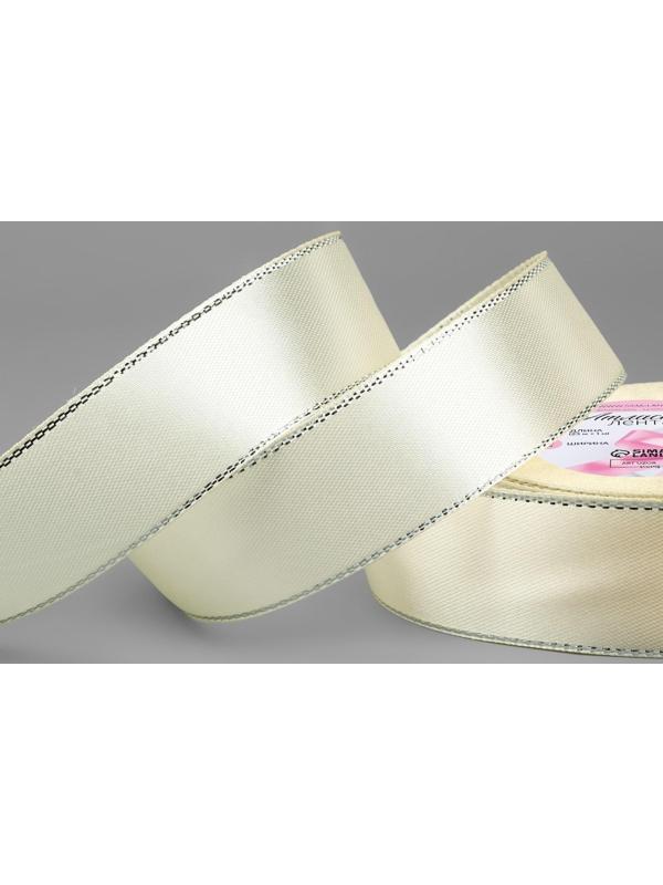 Лента атласная «Серебряные нити», 25 мм × 23 ± 1 м, цвет светло-бежевый №008