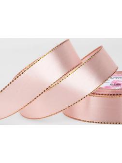 Лента атласная «Золотые нити», 25 мм × 23 ± 1 м, цвет розовое золото №107