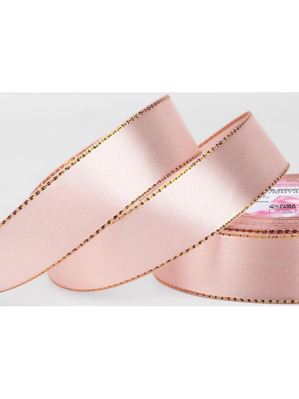 Лента атласная «Золотые нити», 25 мм × 23 ± 1 м, цвет розовое золото №107