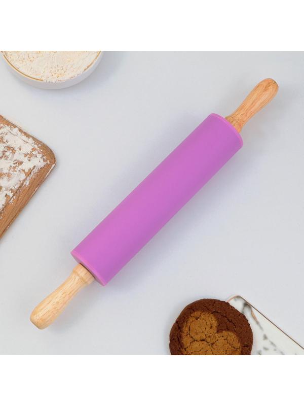 Скалка «Волшебная палочка», 31 х 4 см, силикон, дерево, цвет фиолетовый