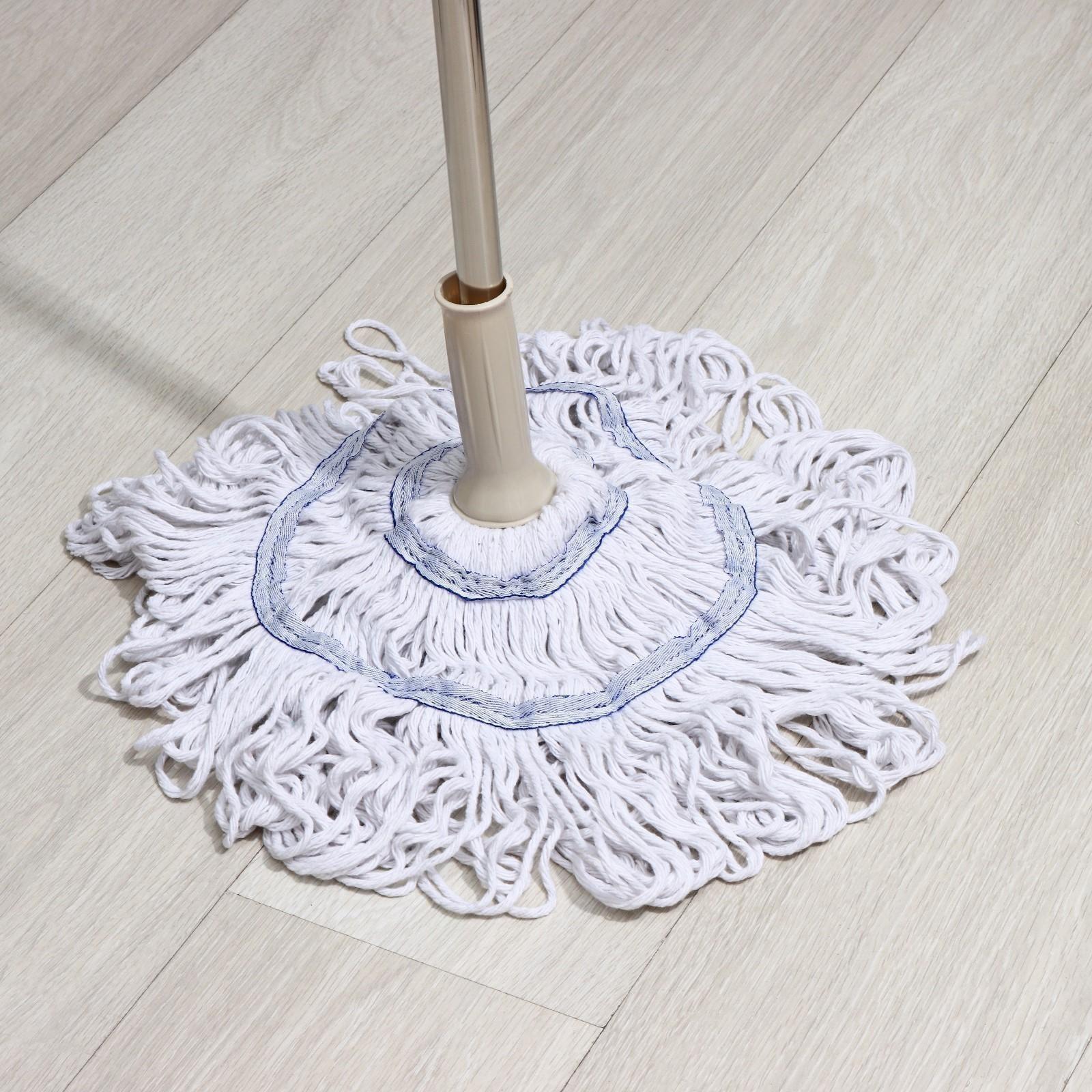 Швабра с отжимом Доляна, насадка из х/б, стальной черенок 120 см, насадка 300 гр