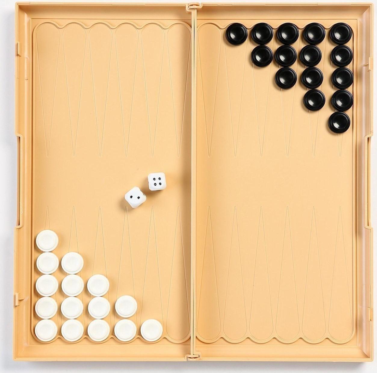 Настольная игра 3 в 1: шашки, шахматы, нарды, поле 32 х 32 см