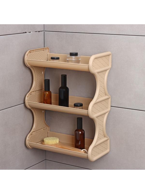 Полка для ванной комнаты Rattan, 3-х ярусная, 32×17×41,8 см, цвет морской песок