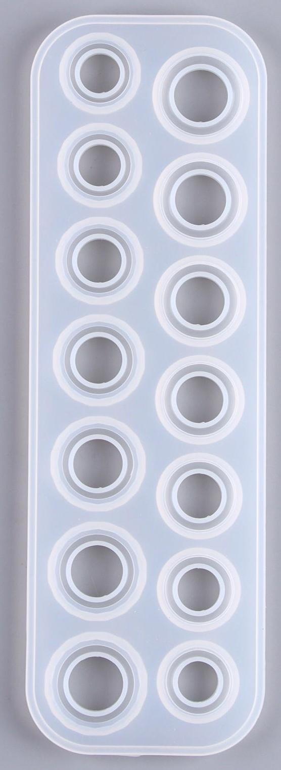 Форма силиконовая для эпоксидной смолы «Кольца» на 14 колец, 7 размеров — от 1,7 см до 2,3 см
