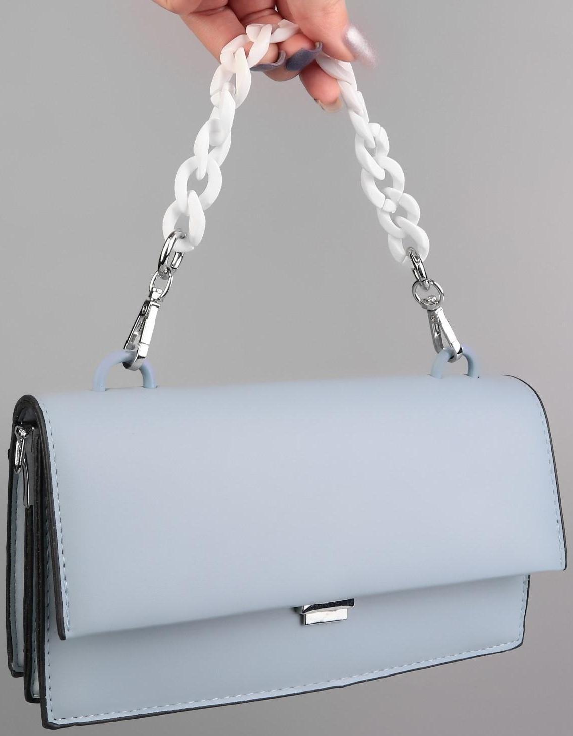 Цепочка для сумки, пластиковая, с карабинами, 23 × 17 мм, 30 см, цвет белый/серебряный