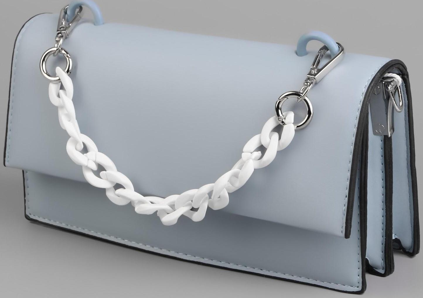 Цепочка для сумки, пластиковая, с карабинами, 23 × 17 мм, 30 см, цвет белый/серебряный