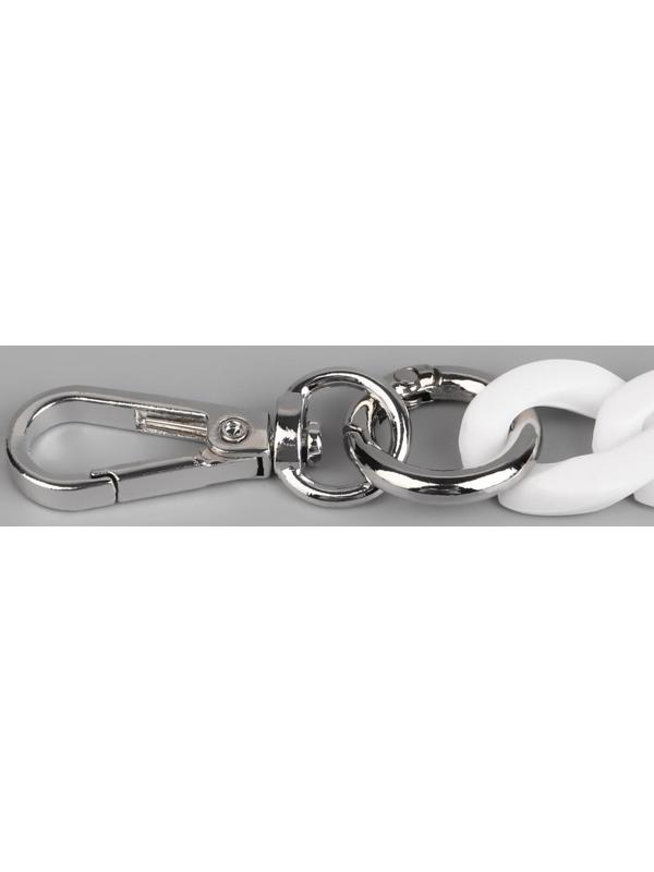 Цепочка для сумки, пластиковая, с карабинами, 23 × 17 мм, 30 см, цвет белый/серебряный