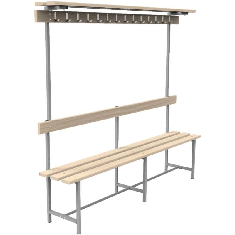 Скамья TI_СВТ-9 дерев. доска, спинка, вешалка, полка, 2000мм, рег.опора