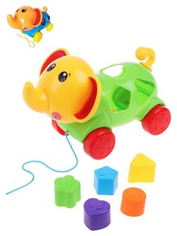 Каталка-сортер Слоник на веревочке, в ассорт., сетка