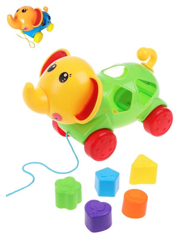 Каталка-сортер Слоник на веревочке, в ассорт., сетка