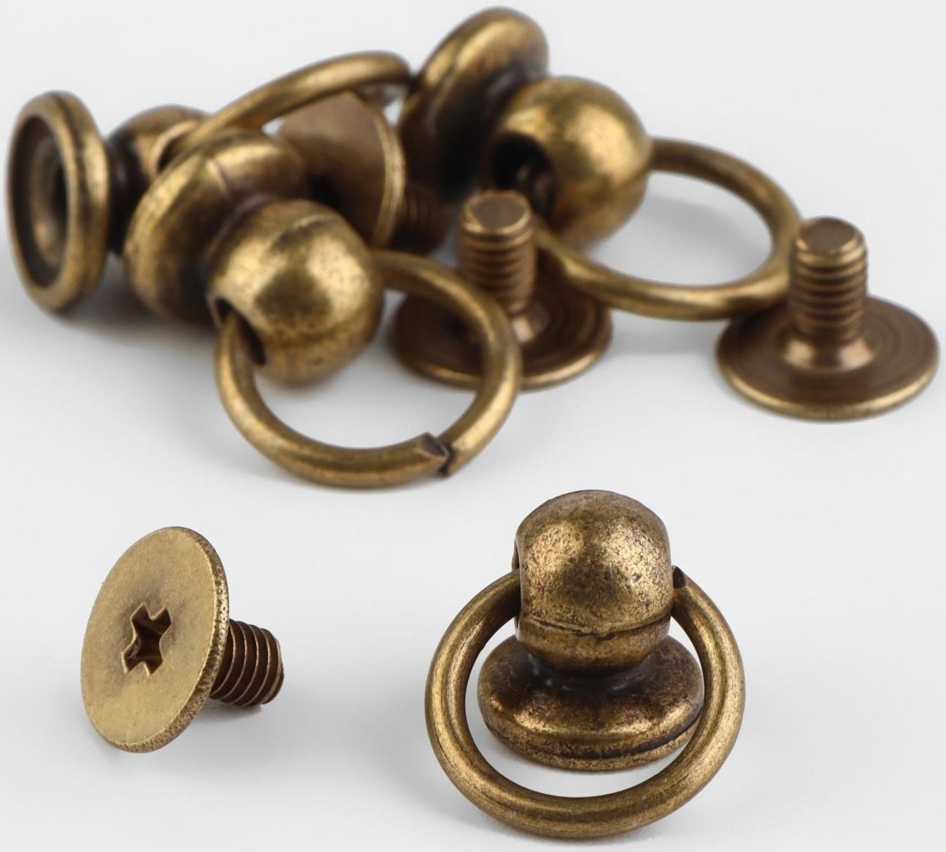 Кобурный винт d = 6/8 × 9 мм, с кольцом d = 10 мм, 4 шт, цвет бронзовый