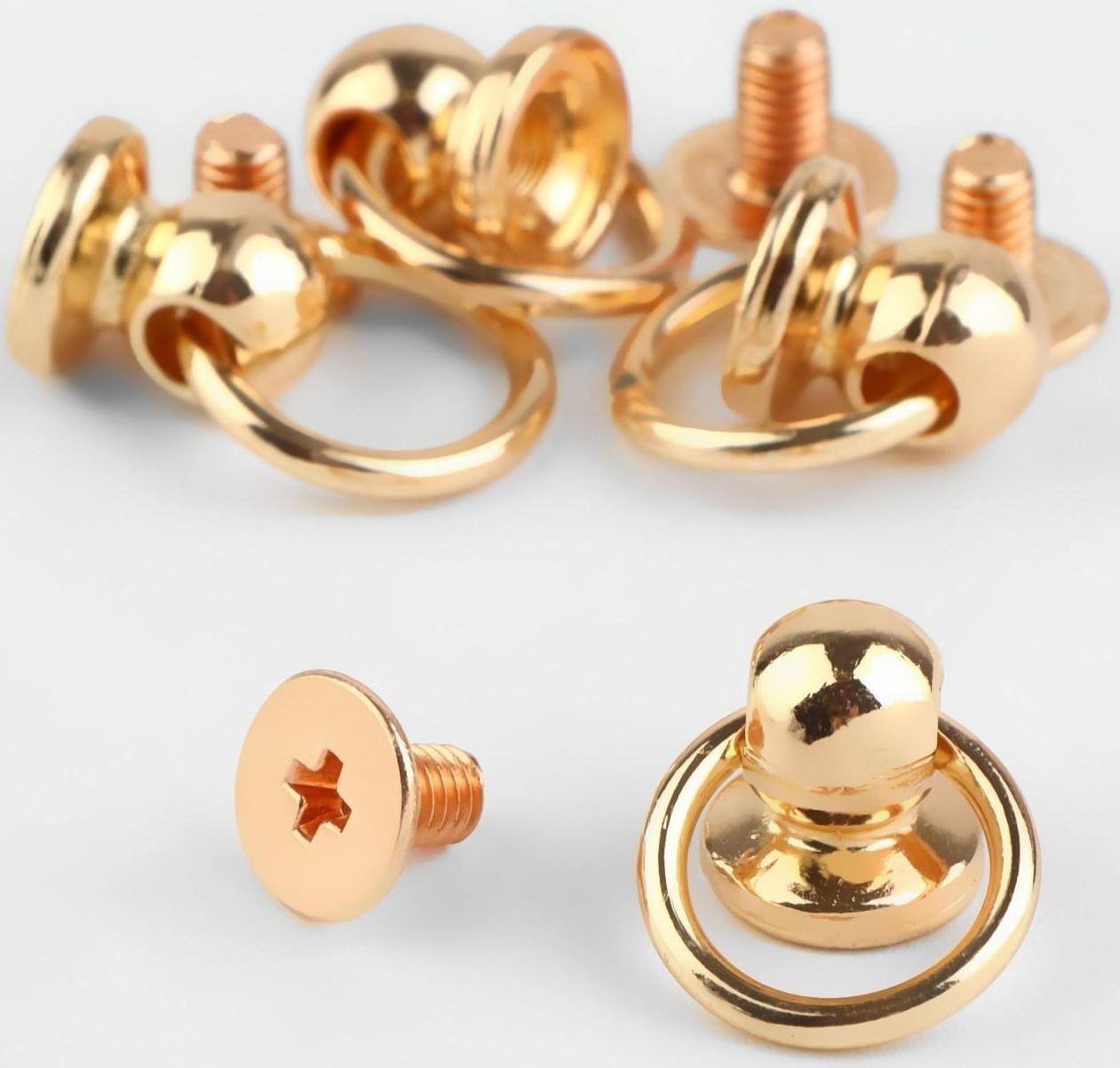 Кобурный винт d = 6/8 × 9 мм, с кольцом d = 10 мм, 4 шт, цвет золотой