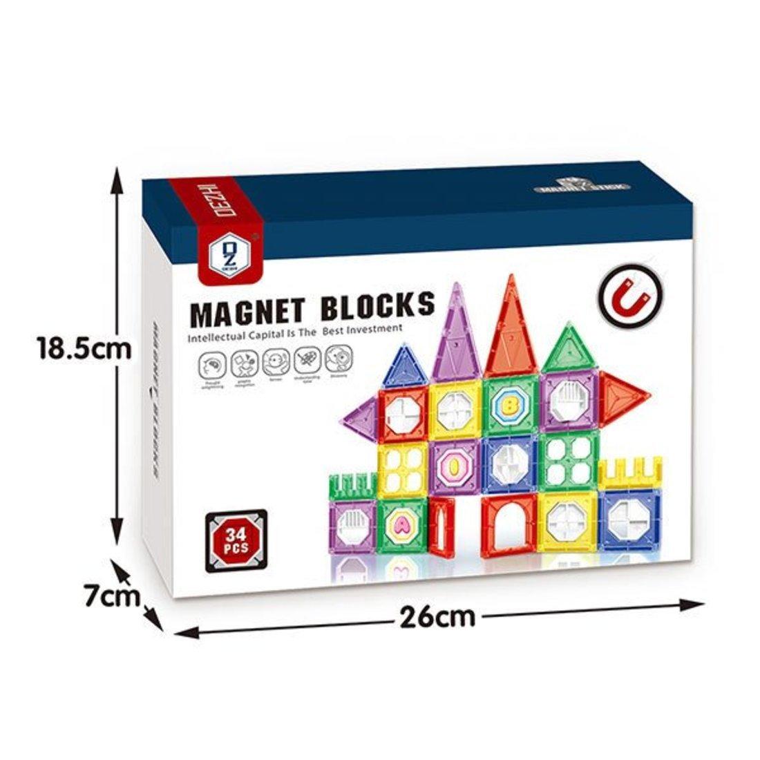 Конструктор магнитный, 34 детали, коробка