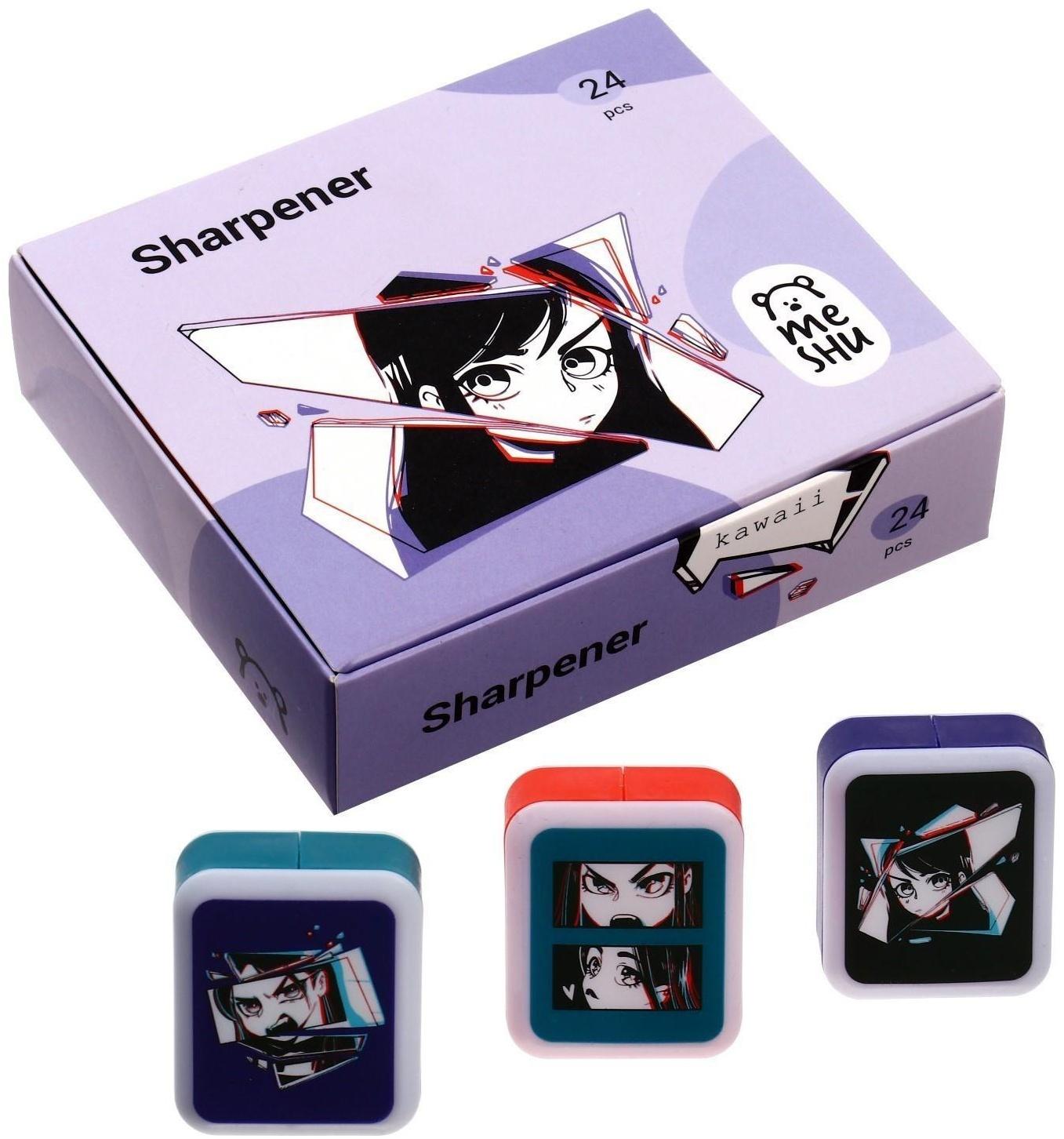 Точилка пластиковая MESHU Kawaii, 1 отверстие, МИКС