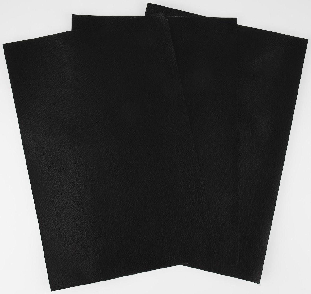 Искусственная кожа, с клеевой основой, 20 × 30 см, 0,5 мм, 3 шт, цвет чёрный