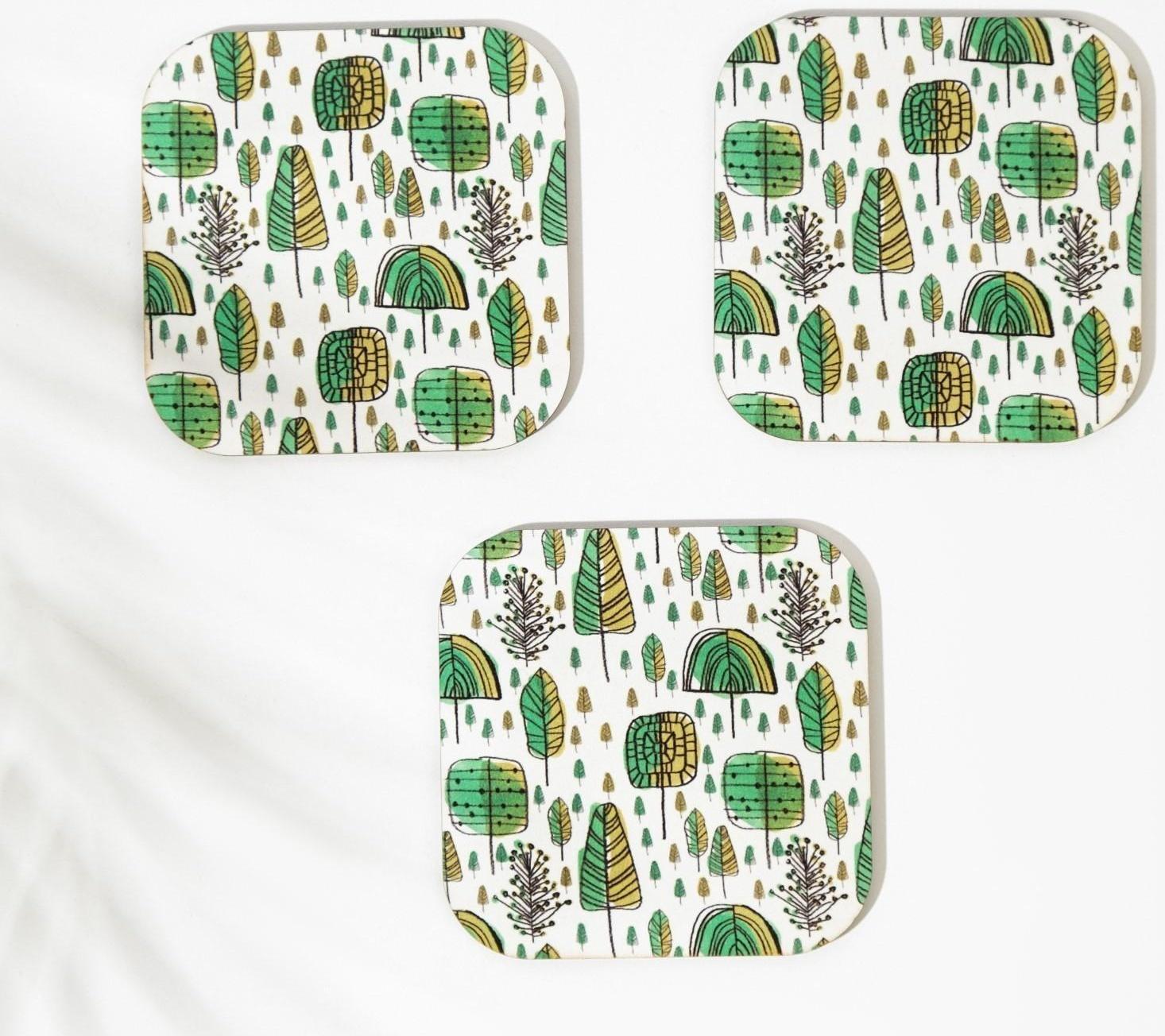 Набор подставок для стаканов, деревянные 3 шт, деревья, 9,5х9,5х0,9 см