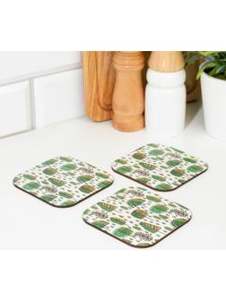 Набор подставок для стаканов, деревянные 3 шт, деревья, 9,5х9,5х0,9 см