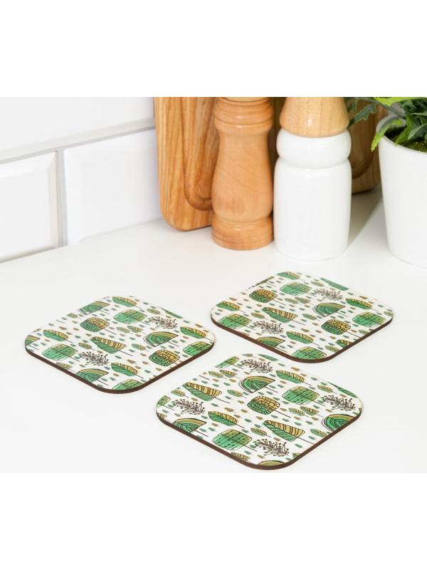 Набор подставок для стаканов, деревянные 3 шт, деревья, 9,5х9,5х0,9 см