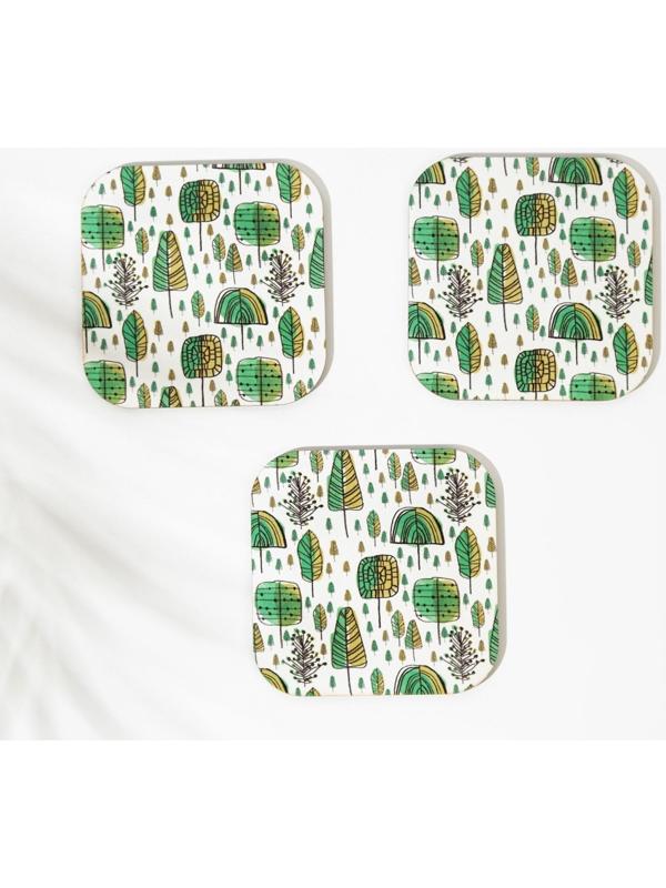 Набор подставок для стаканов, деревянные 3 шт, деревья, 9,5х9,5х0,9 см