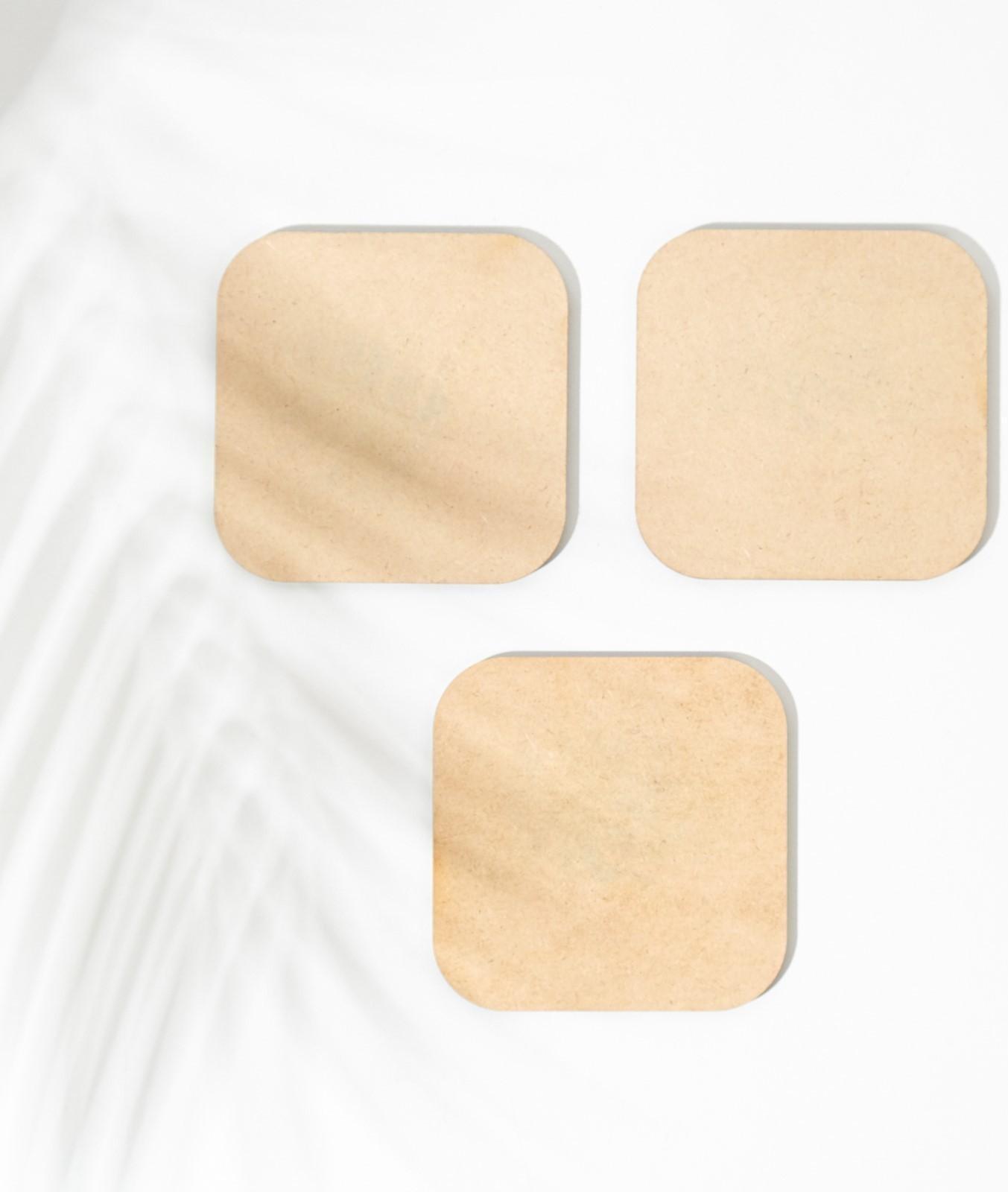 Набор подставок для стаканов, деревянные 3 шт, зеленые листья, 9,5х9,5х0,9 см