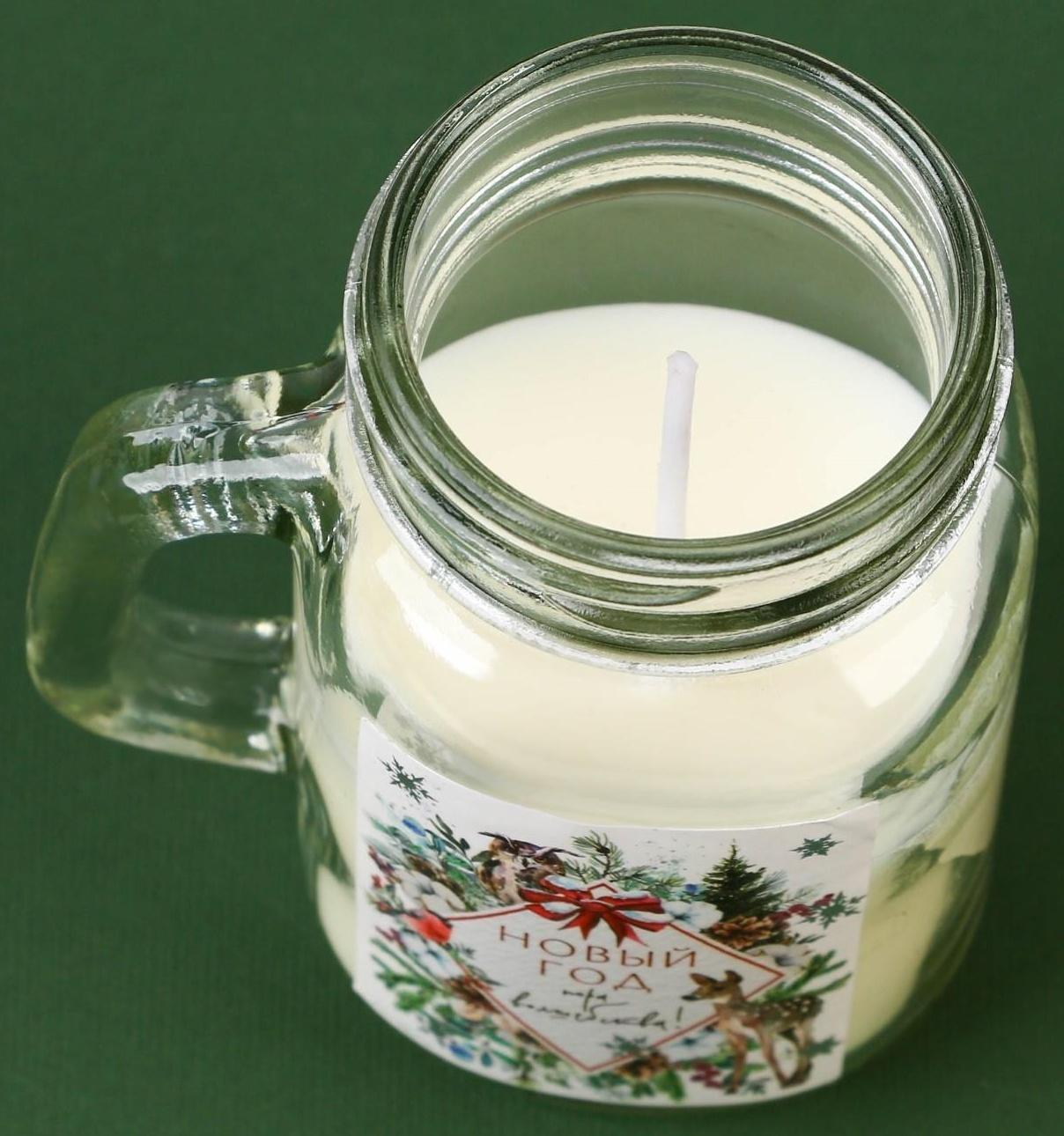 Новогодняя свеча в банке с ручкой «Пора волшебства», вишня, высота 8,5 см